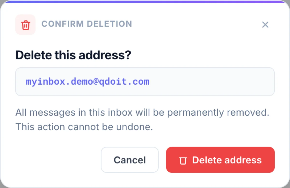 Delete a temporary email address and all messages on TMaily