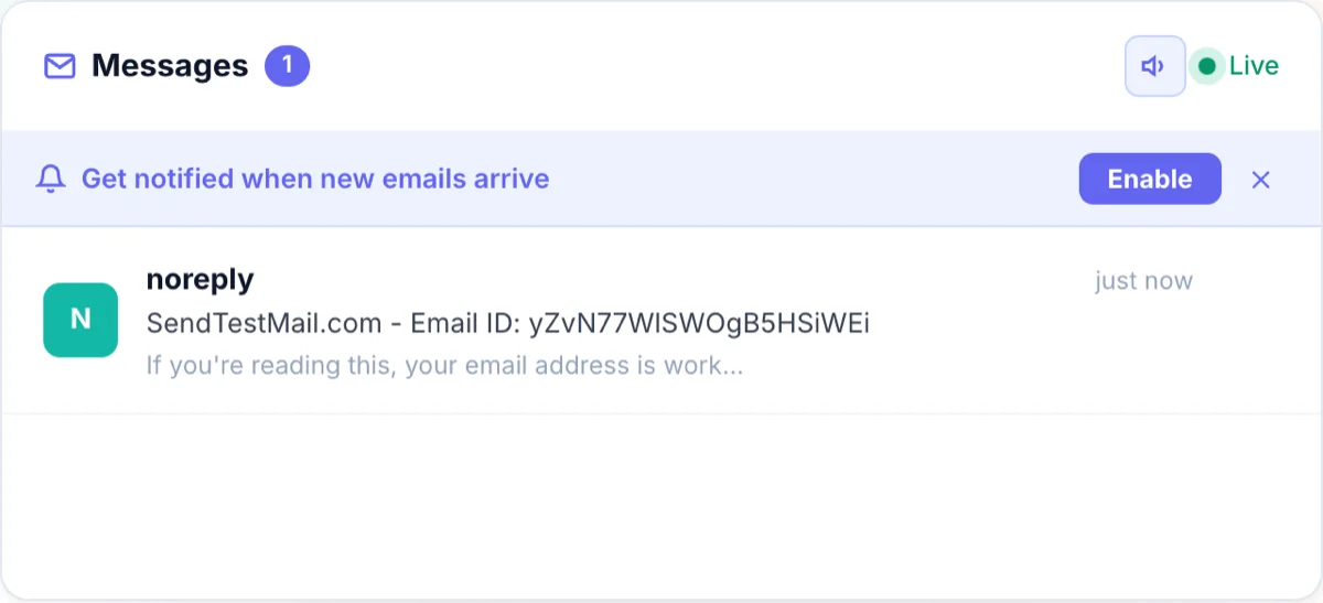 Temp mail inbox receiving a new email instantly